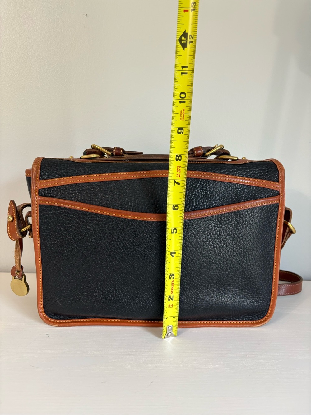 Vintage Dooney & Bourke AWL Leather Carrier Bag Black Tan Crossbody Satchel 90s - Picture 8 of 16